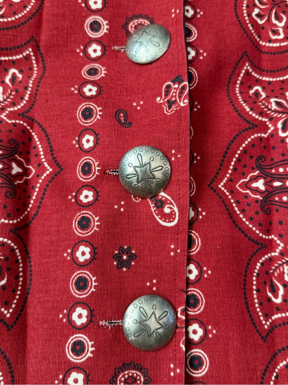 Retro Vintage Cactus Flower Bandana Print Vest Large Silver Aztec Buttons Size:M - Picture 4 of 8